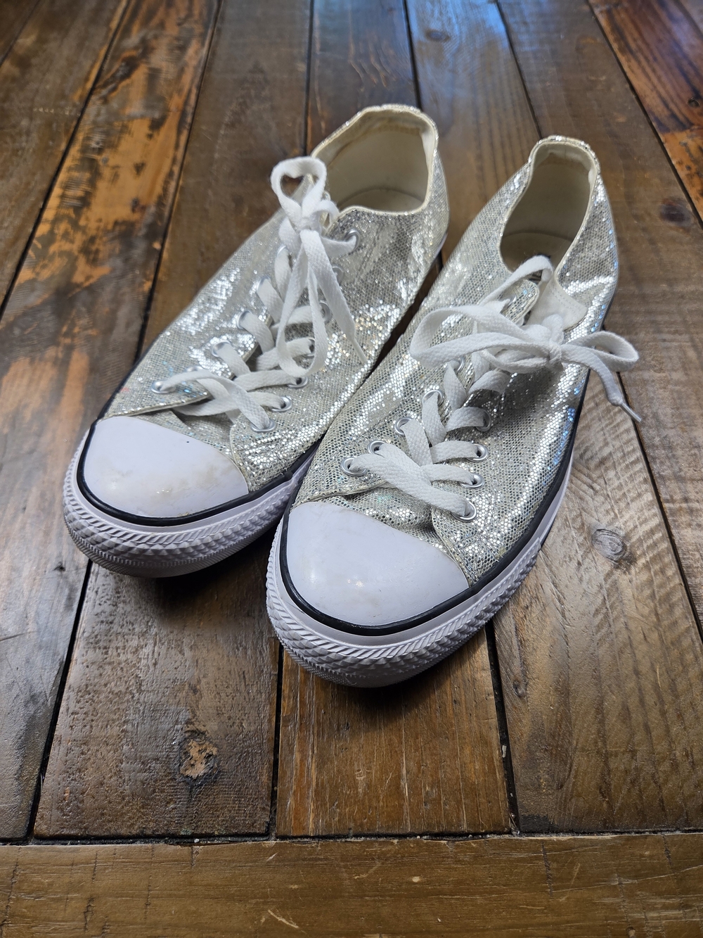 Converse Silver Sequin Low-Top Sneakers